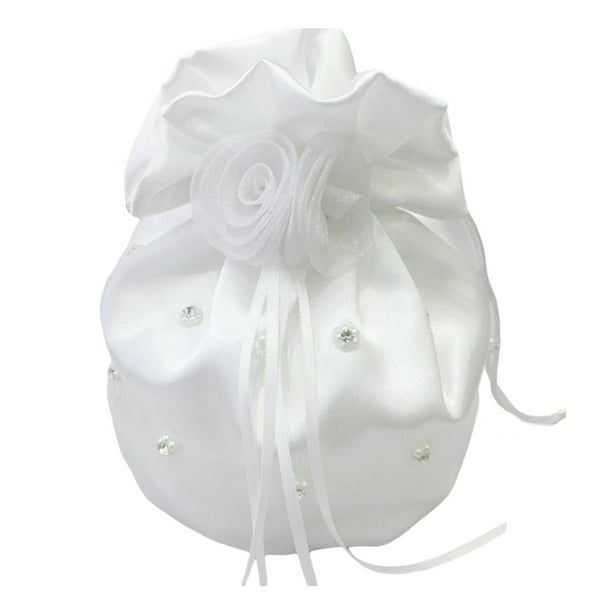 Monedero Nupcial Perfecl Elegante Pequeño de Mano Bolsas de Dinero para Mujeres con Cordón Satén Blanco