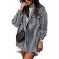 thumbnail image 3 of Women Casual Houndstooth Jacket Flannel Shacket Loose Long Sleeve Button Down Shacket with Pockets Black XL, 3 of 9