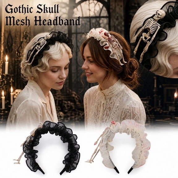 Halloween Skeleton Headband with Black Mesh & Gothic Design, Lightweight Aesthetic Decor for Halloween Party & Themed Events, Unique Halloween Gift for Women, 1 Pack
