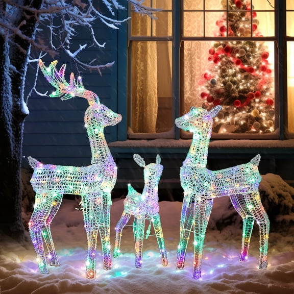 Ktaxon Lighted Christmas 3-Piece Deer Set Outdoor Yard Decoration Set,Multi-colored