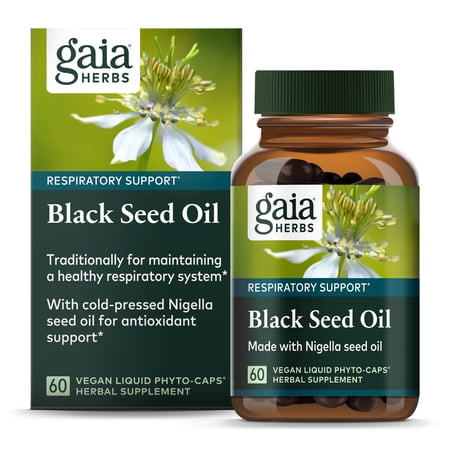 Gaia Herbs Black Seed Oil  Lung and Respiratory Support  Cold Pressed  Vegan  Liquid Phyto Capsules  60 Count
