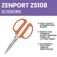 thumbnail image 4 of Zenport ZS108 All Purpose Scissors, 7-Inch, 2 Inch Carbon Steel Blades, Orange, 4 of 5