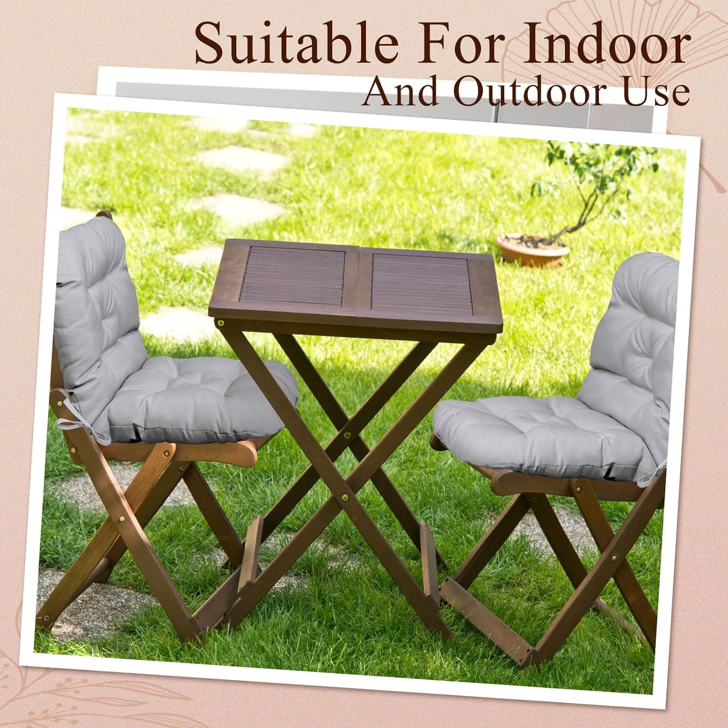 Tufted Back Chair Cushion Indoor Outdoor Weather Resistant Swivel Rocker Patio Chair Cushions for Outdoor Furniture(Light Gray,4 Pack)