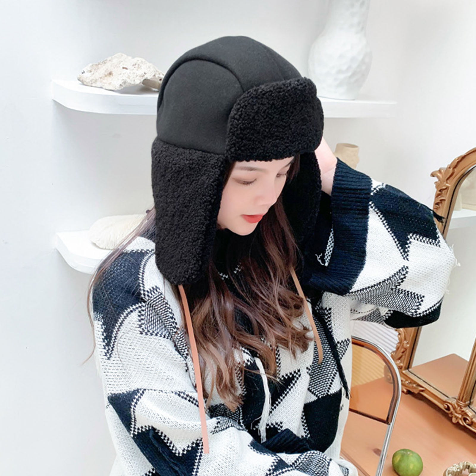 Earflap Hat Thickened Sherpa Lining Windproof Thermal Soft