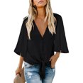 thumbnail image 1 of Women's White/Pink/Black/Blue Forever Tonight Button Down Tie Top, 1 of 3