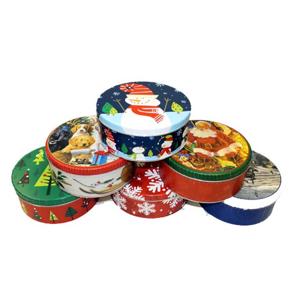 Carriers lids handles peacock giftable dealgenius Round Tin - Holiday Christmas - Cookie Case Box New 972957-6 (Set of 6