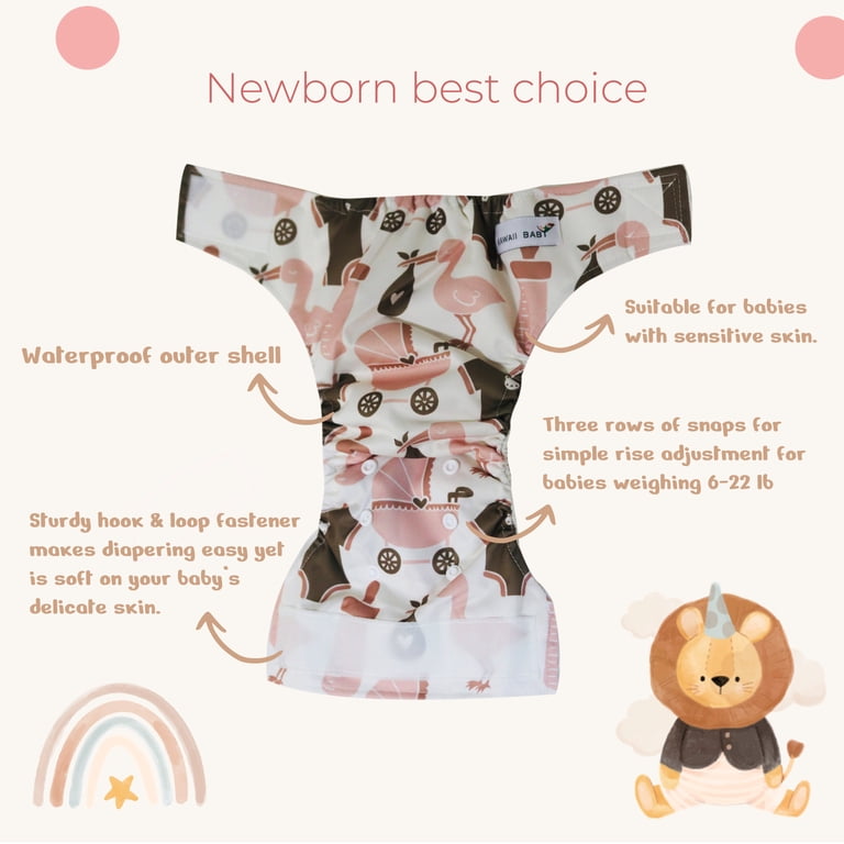 3 All-in-One Cloth Diapers – Reusable Washable Night Diapers With Sewn-in Insert