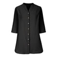 thumbnail image 3 of Summer Tops for Women Casual Loose Fit 3/ 4 Sleeve Linen Shirt Stylish Breathable Summer Top For Everyday Wear Women Short Sleeve Button up Western Shirts Cute Shirt Junior Black S, 3 of 5