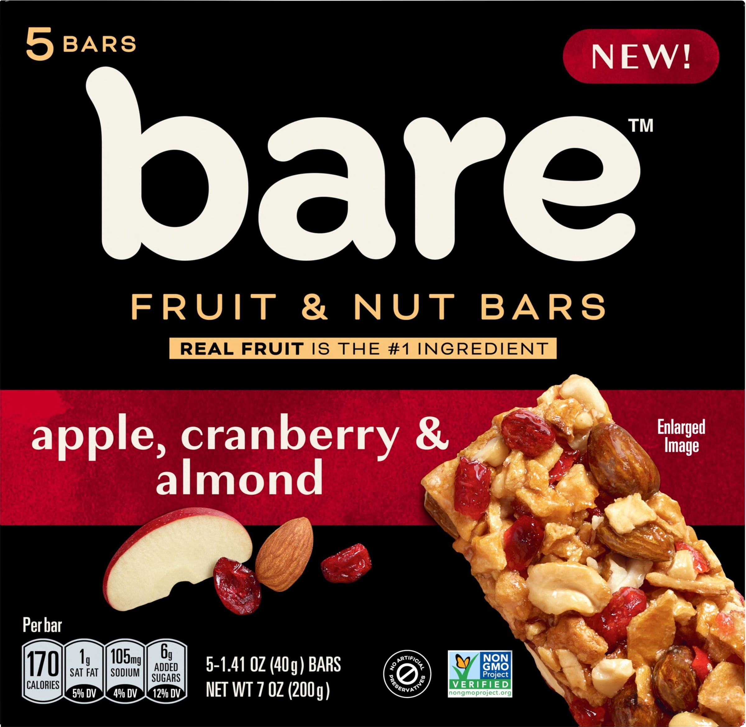 (2 pack) Bare Fruit & Nut Bars, Apple, Cranberry & Almond, 1.41 oz, 5 Count
