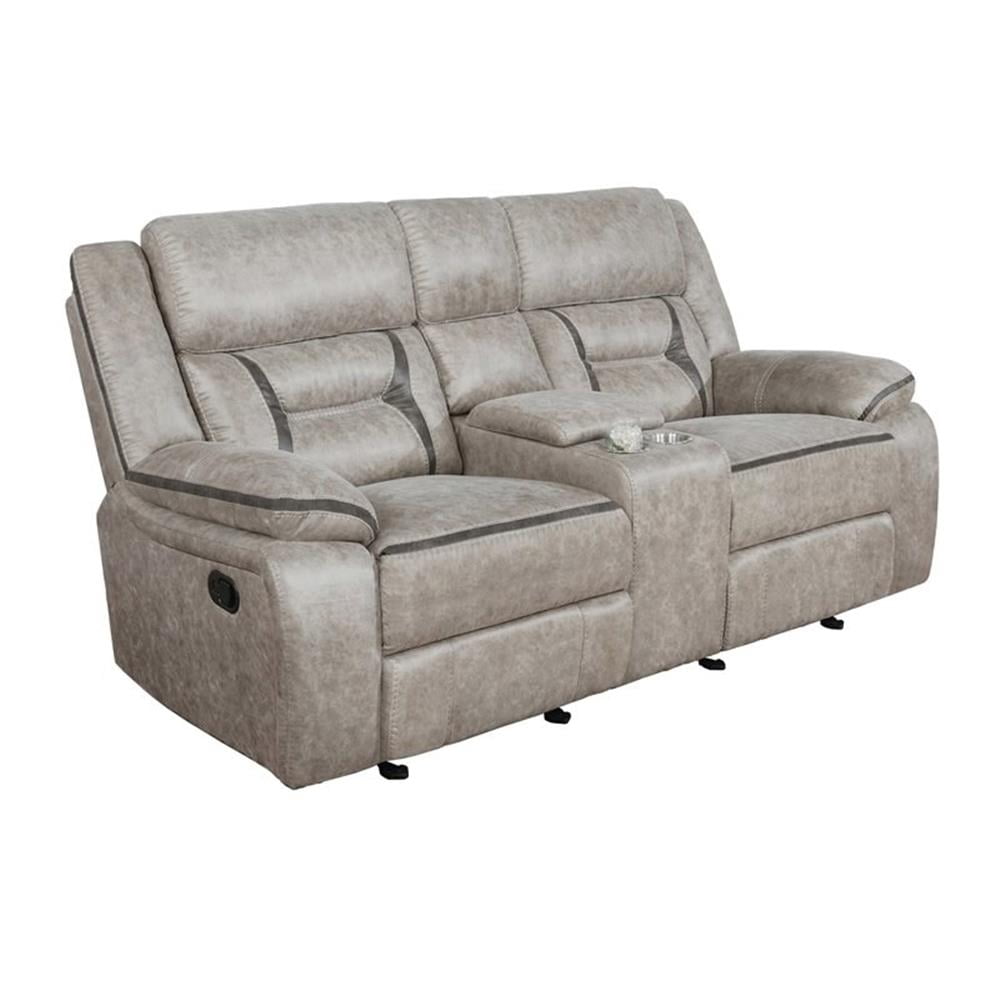 Pemberly Row 2-piece Faux Leather Upholstered Motion Living Room Set Beige