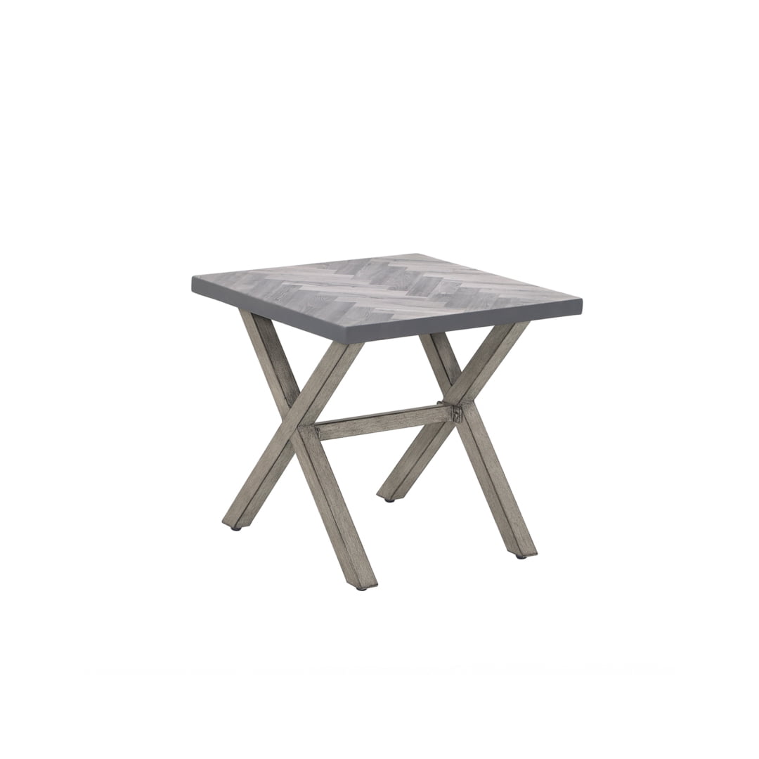 All-Weather Square Outdoor Side Table with Resin Tabletop, Small Patio End Table for Porch, Deck & Garden, Gray Oak