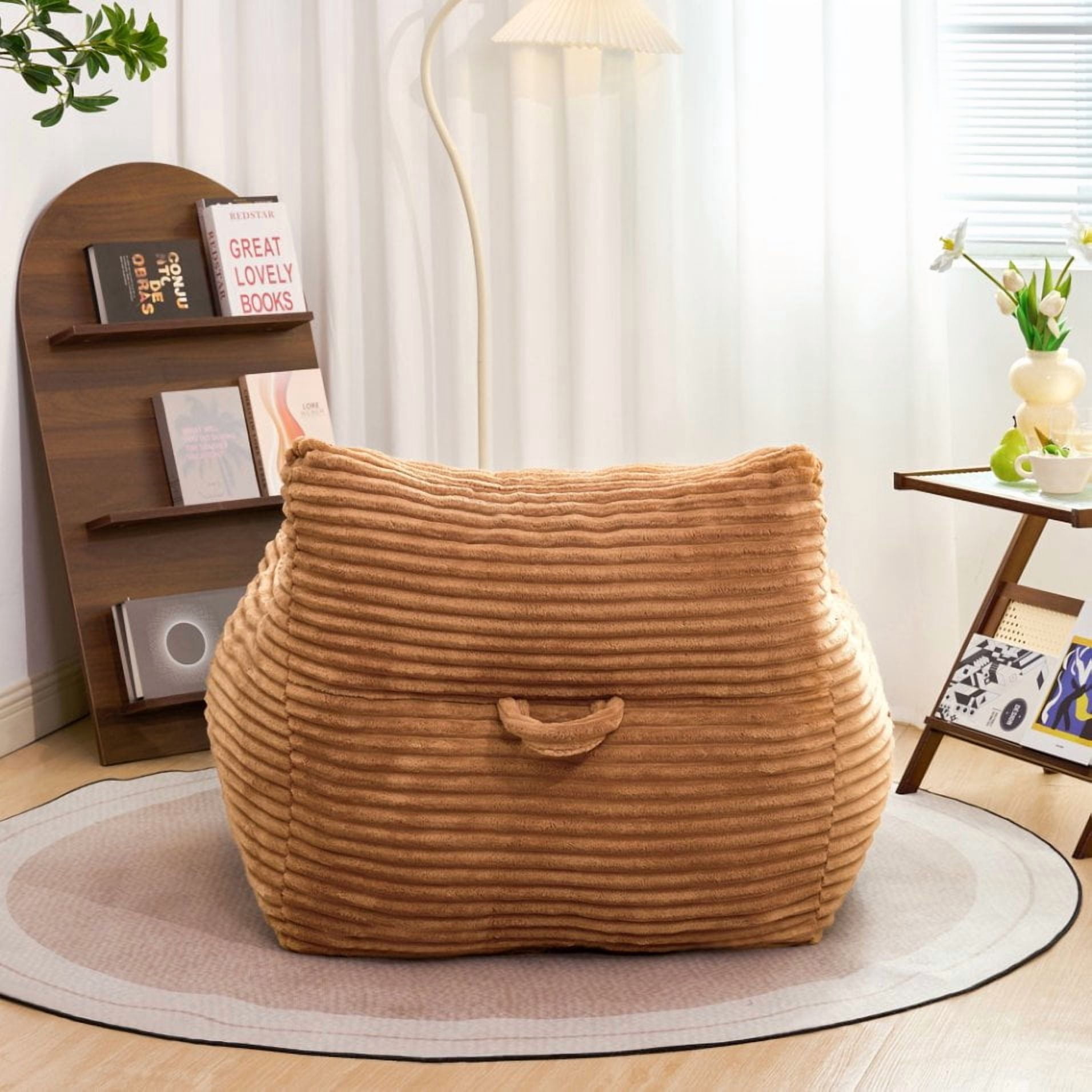 Newest Oversized Classic Corduroy Bean Bag Chair for Adults with Built-in Armrests, Spacious Lounge Seat for Living Room & Bedroom, Beige