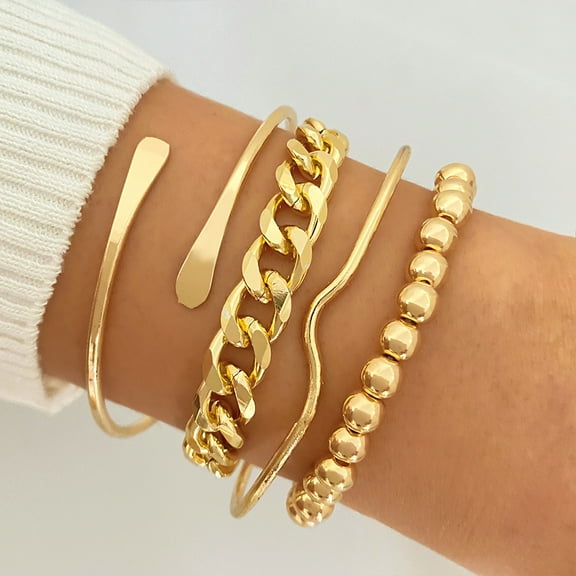 Chunky Gold Bracelet for Women Layer Stackable Bracelet Sets Open Adjustable Bangle Bracelets Geometry Cuff Bracelets Set Boho Jewelry Sets for Women