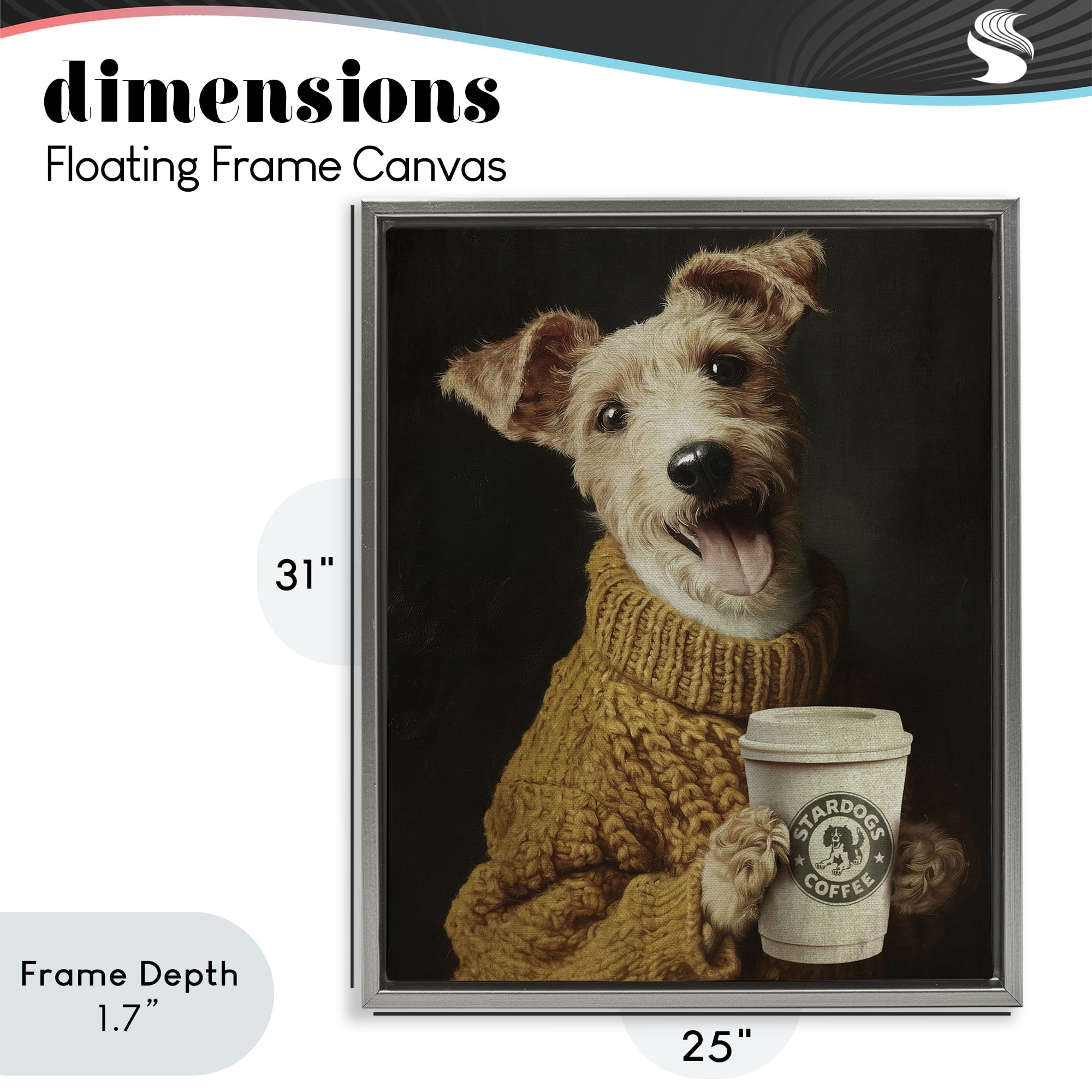Stupell Industries Latte Lover Dog in Sweater Gray Framed Floater Canvas Wall Art, design by Svetlana Aleynikova