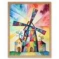 thumbnail image 1 of Windmill Folk Art Abstract Bright Art Print Framed Poster Wall Decor 12x16 inch, 1 of 5