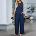 thumbnail image 2 of Women's Two Piece Denim Suits Sleeveless Vest Wide Leg Jeans, 2 of 8