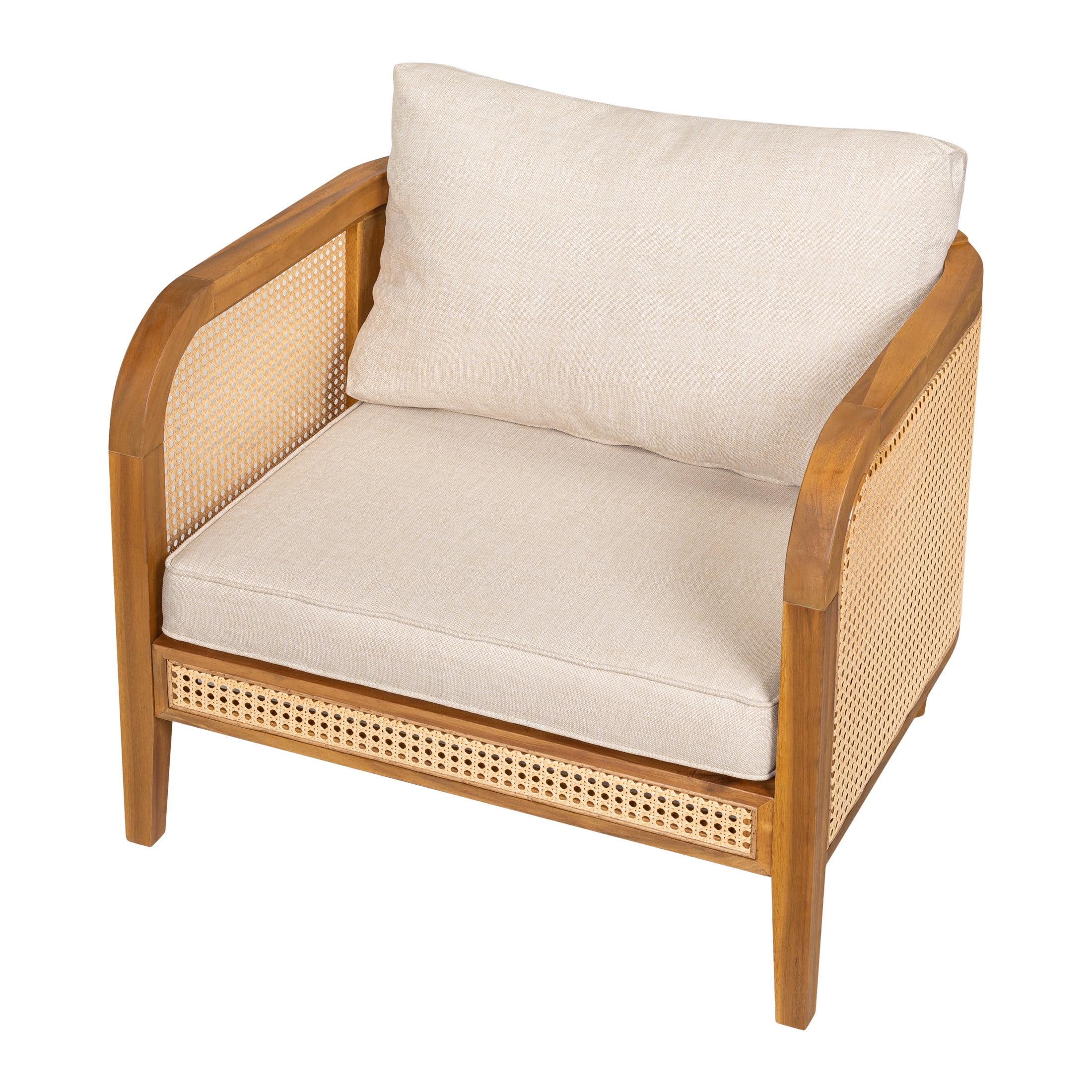 Christopher Knight Home Bohemian Outdoor Wicker Lounge Chair with Cushion, Solid Wood Frame, Beige