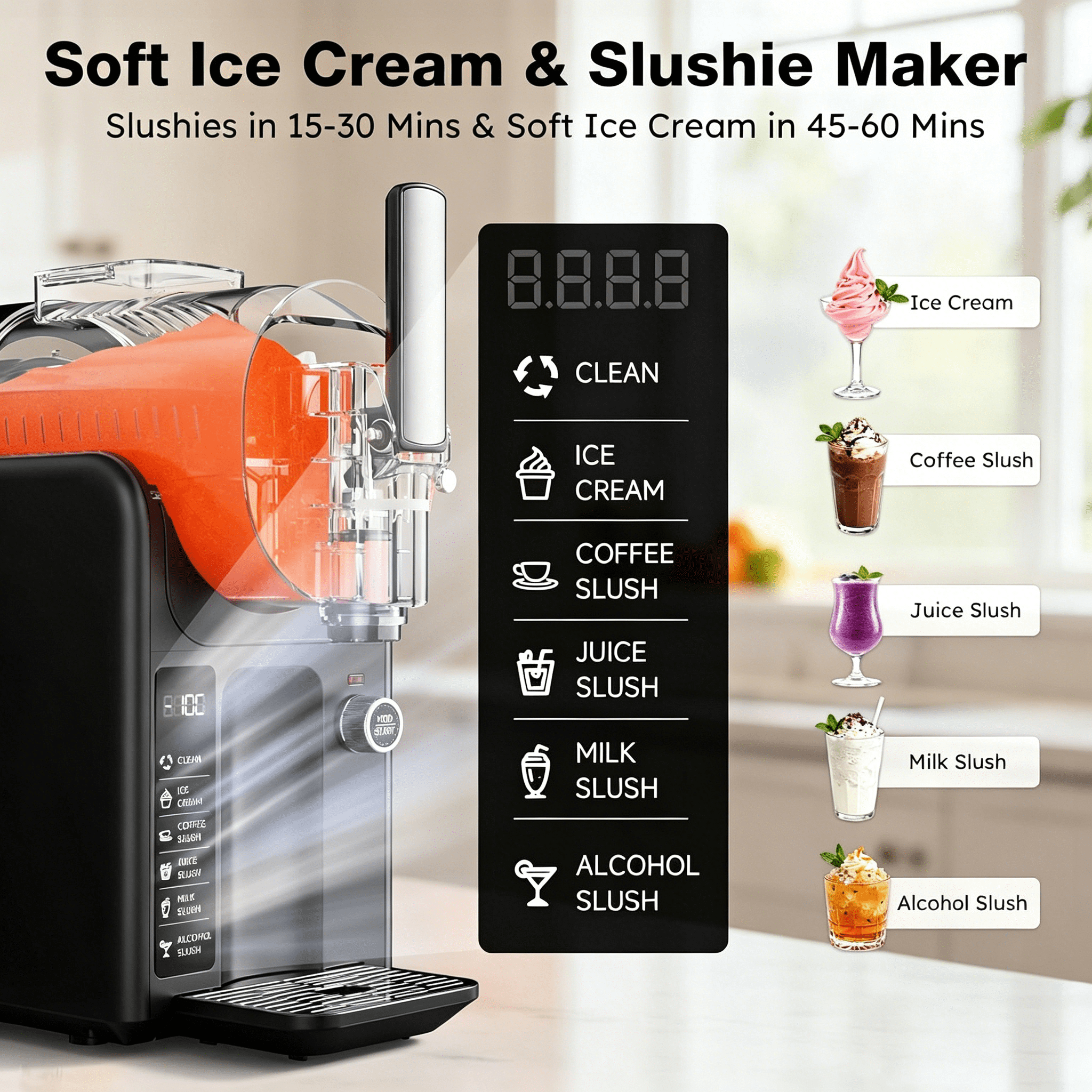 XUTUMM Slushy Machine for Home, No Ice Needed - 85oz Frozen Drink & Ice Cream Maker with 5 Presets, Auto Clean, Quiet