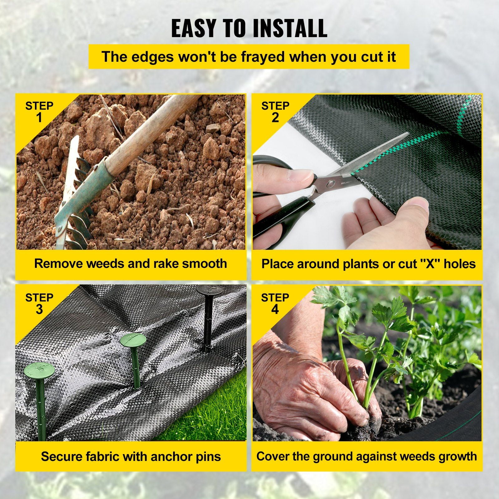 2x3FT 300FT Heavy Duty Weed Barrier Fabric - 2.4OZ Woven Ground Cover, High Permeability for Landscaping & Flower Beds