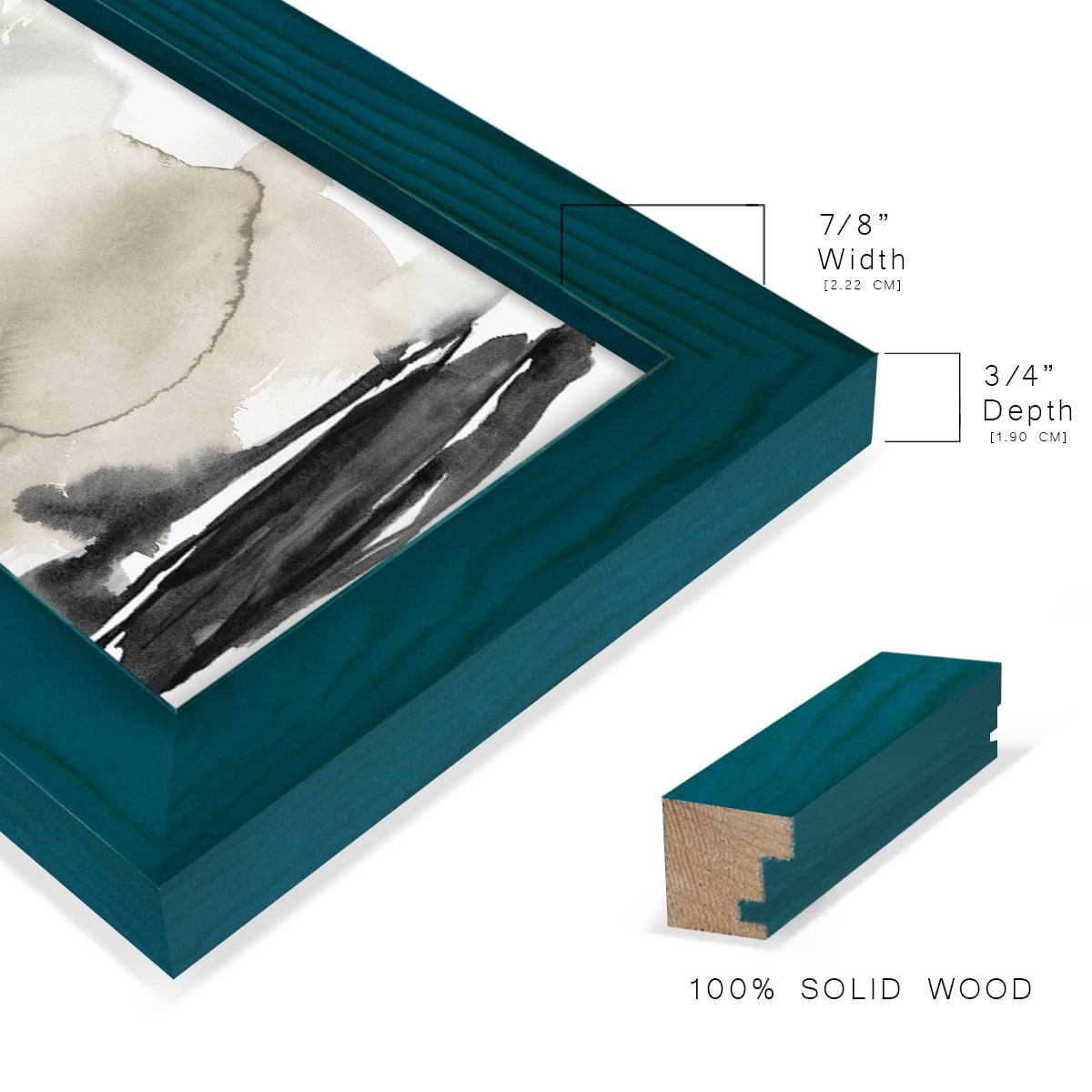 Ebony Horizon Triptych II - Framed Print w/glass - Ocean Blue