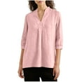 thumbnail image 5 of YanHoo Womens Blouses 3/4 Sleeve Spring Tops Loose Fit V Neck Shirts Dressy Casual Summer Cotton Linen Basic Tee Tshirt Pink,L, 5 of 7