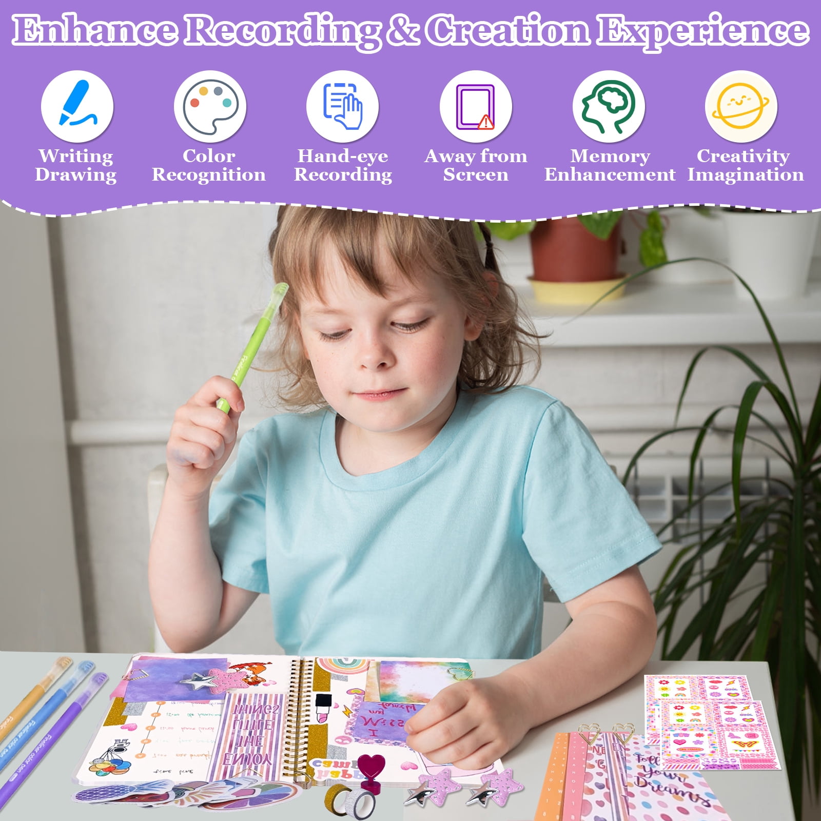 TOPCHANCES DIY Journal Kit for 4-12Y Girls - DIY Journal Set for Tween & Teen Girls, Girls Scrapbook Kit Diary Stationery Set for Kids Birthday Christmas Gifts