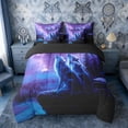 thumbnail image 3 of Erosebridal Three Wolves Howling at Galaxy Print Bedding Comforter Set, Cosmic Wildlife Queen Bedding Sets for Men and Women, Black Reversible 7pcs, 3 of 6