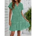 thumbnail image 2 of SURJDE Women's Bohemian Floral Printed Wrap V Neck Short Sleeve Split Beach Party Maxi Dress, 2 of 7