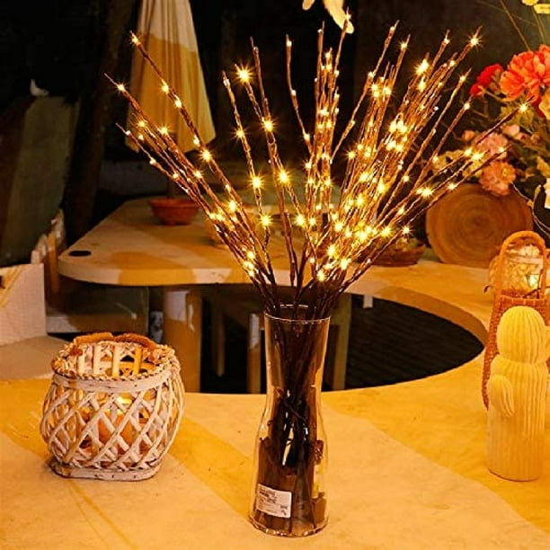 Lampe de branche LED, 20 branches de lumières LED Branches décoratives  blanches chaudes Lampe LED à piles Lumières décoratives pour la décoration  de la maison (lot de 2, blanc chaud) 