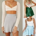 thumbnail image 5 of SIEYIO Women High Waist Chiffon Satin Wrap Pleated Mini Skirt Tie Side Solid Color Flared Asymmetrical Hem A-Line Streetwear, 5 of 19