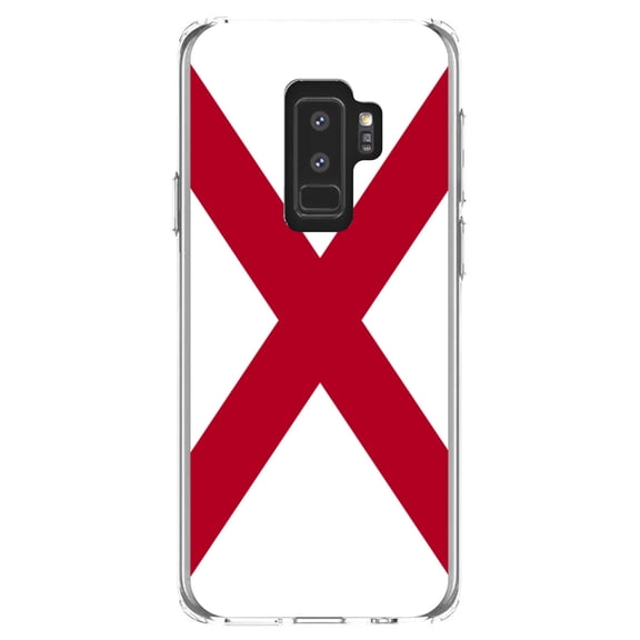 DistinctInk Clear Shockproof Hybrid Case for Samsung Galaxy S9  PLUS (6.2" Screen) - TPU Bumper, Acrylic Back, Tempered Glass Screen Protector - Alabama State Flag - US State Flag