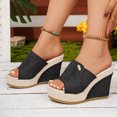 thumbnail image 5 of Women's Denim Platform Slide Sandals with Double Buckles Comfortable Open Toe Chunky Wedge High Heels Slip on Summer Slides for Vacation Beach (6.5,Black), 5 of 6