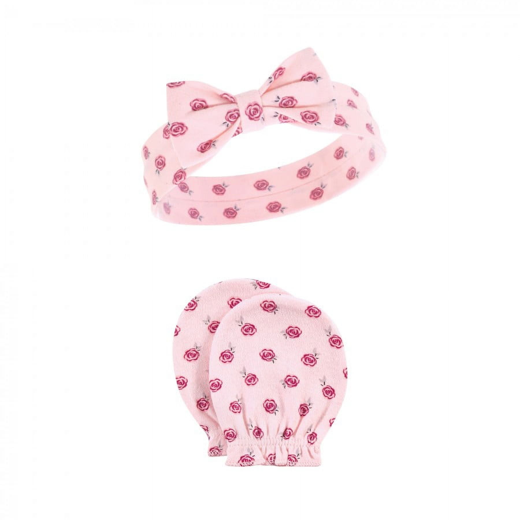 Hudson Baby Infant Girl Cotton Headband and Scratch Mitten