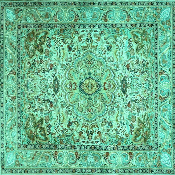 Ahgly Company Indoor Square Persian Turquoise Blue Traditional Area Rugs, 3' Square