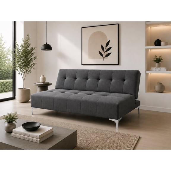 Sofá Cama Reclinable Vegas Lino Gris Oxford Futon 3 Posiciones, El Bazar Store EL BAZAR STORE Moderno Abotonado