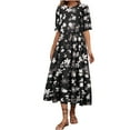 thumbnail image 2 of Summer Dresses for Women 2025 Ndbuld Womens New Fashion Loose Round Neck Short Sleeve Printing Flowy Dresses Evergreen Black XXL, 2 of 6