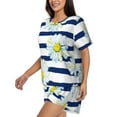 thumbnail image 2 of Qekee Daisy Striped Nautical Women's Pajama Set Short Sleeve Sleepwear Summer Home Wear with Pockets Soft Short Sleeve Shirt - Daisy Striped Nautical, 2 of 9