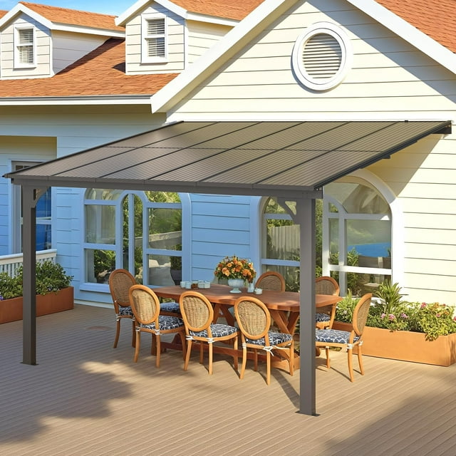 YODOLLA Gazebo à Toit Rigide Mural 10 Pieds x 12 Pieds avec Hauteur Réglable, Gazebo Extérieur Robuste pour Patio, Cour Arrière et Pelouses