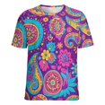 thumbnail image 5 of Vibrant Paisley Floral Colorful Pattern Design Women's Short Sleeve T-Shirt Crew Neck Casual Summer Trendy Loose Fit Tops, 5 of 6
