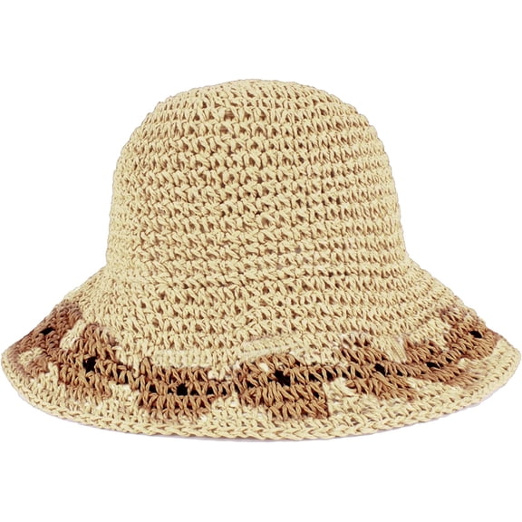 LinYooLi Women Straw Handmade Sunhat Outdoor Beach Sun Protection Fisherman Hat Bucket Hat