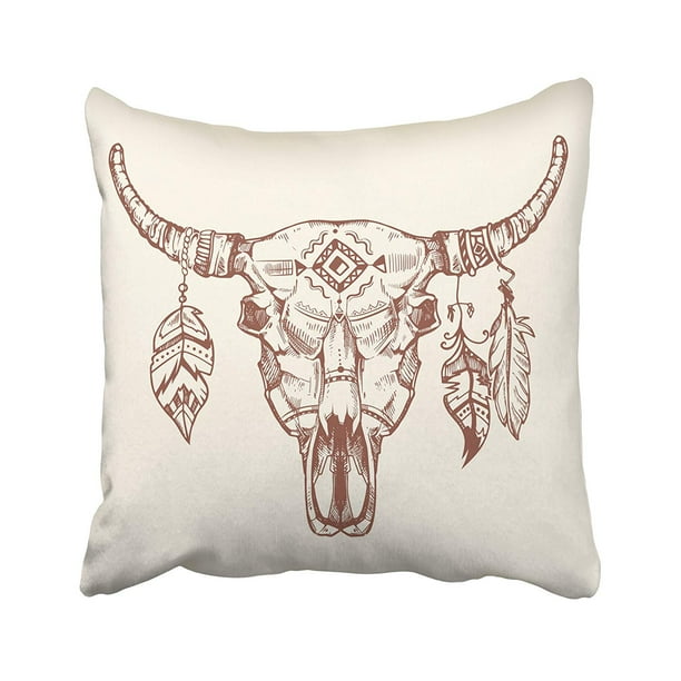 WOPOP Skeleton Aztec Tribal Buffalo Skull Tattoo Dead Animal Cow Totem With Feathers Pillowcase Cushion Cover 18x18 inch WOPOP Skeleton Aztec Tribal Buffalo Skull Tattoo Dead Animal Cow Totem With Feathers Pillowcase Cushion Cover 18x18 inch