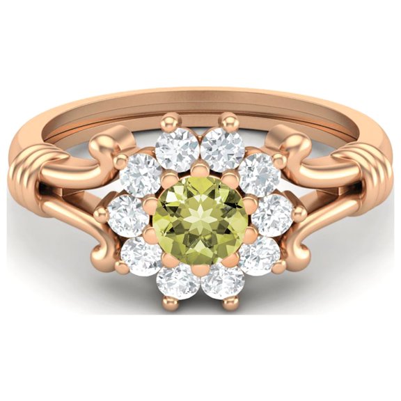 4.5MM Round Lemon Quartz 925 Silver Rose Plated Cluster Women Valentines Day Gifts Ring