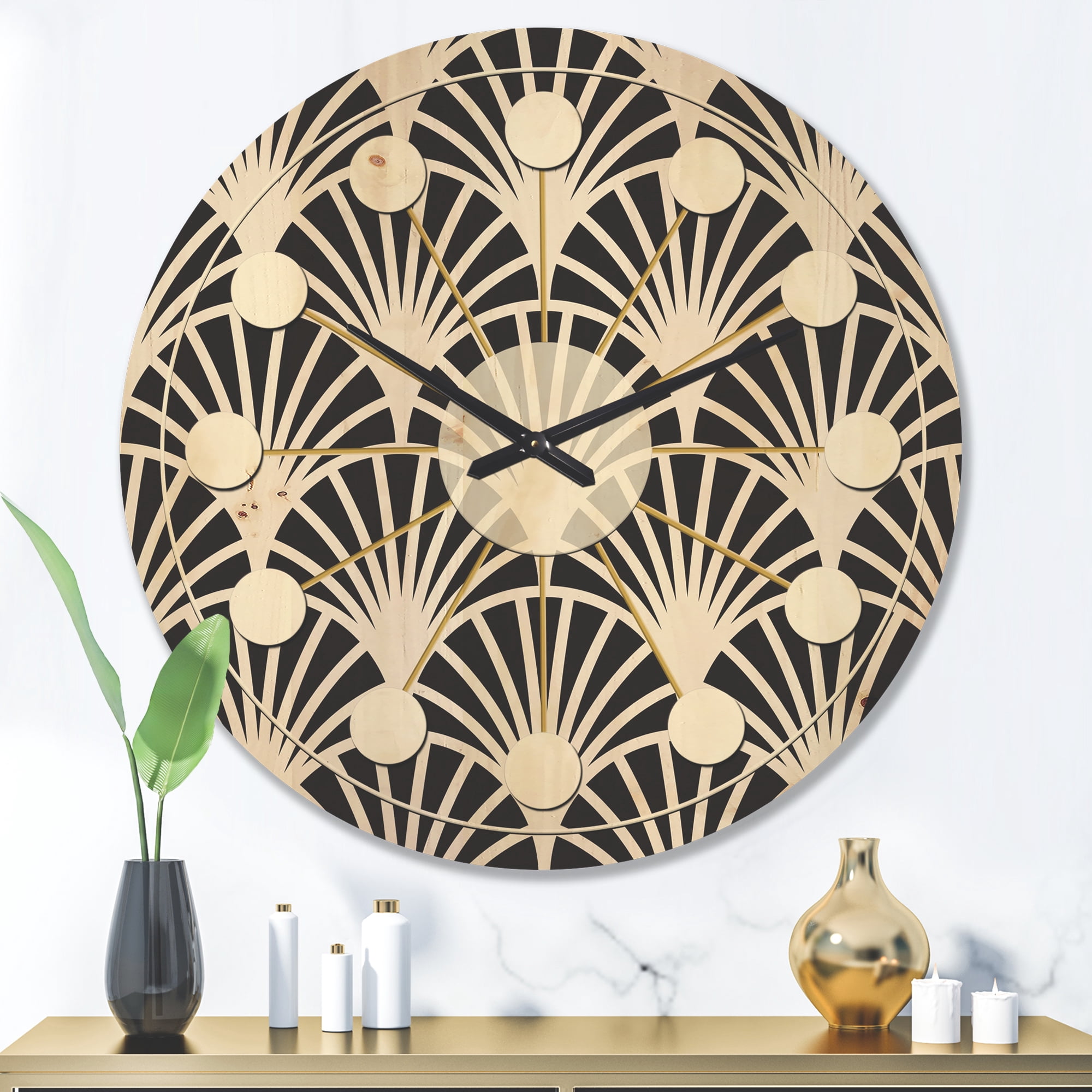 Designart 'Deco Waves Retro Art I' Mid-Century Modern Wood Wall Clock