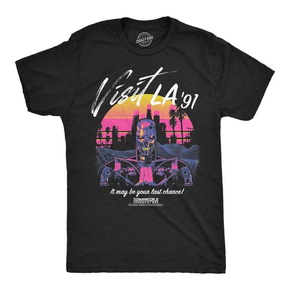 Mens Funny T Shirts Visit LA 91 Sarcastic Terminator 2 Movie Tee For Men Graphic Tees