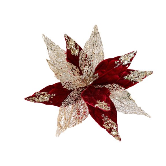 1PC Artificial Flowers Christmas Tree Wreath Decor, Glitter Flower Ornaments for New Year Party Wedding, DIY Xmas Holiday Decoration Flowers,11.4 Inch