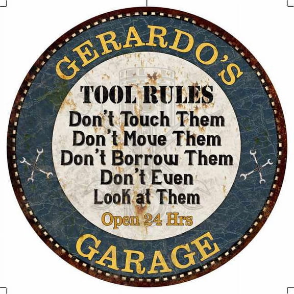 GERARDO'S Garage Rules 14" Round Metal Sign Garage Wall Decor 100140015405