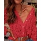 thumbnail image 5 of Blusa PRETTYGARDEN de encaje para mujer, manga larga, color rojo, talla XL, 5 of 9