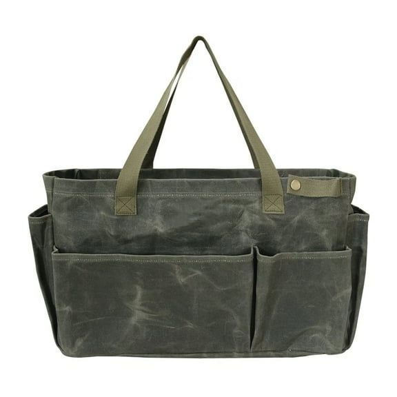 Portable Garden Camping Tool Storage Bag,Waxed Canvas Firewood Carrier Tote bag,Collapsible Sturdy Garden Basket Great for Women, Gardener, Electrician (Army Green，46*17.5*28cm)