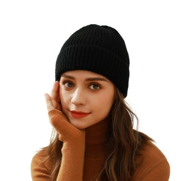 SWSMCLT Women's Winter Beanie Knitted Knit Hat Snow Cap Fitted Date Soft Black One Size