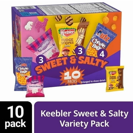 Keebler Sweet & Salty Variety Pack, 10-Count Box, Mother’s Circus, Keebler Fudge Stripes, and Utz Cheese Balls, 10 oz
